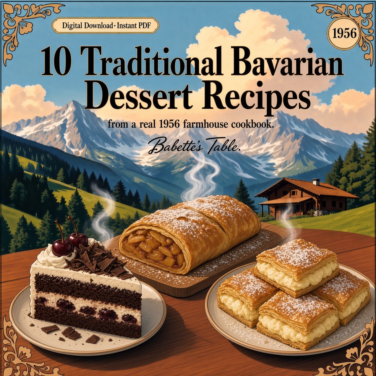 Cover for Babette's Table Desserts Vol. 3 — vintage German desserts from a 1956 Bavarian cookbook, digital PDF download