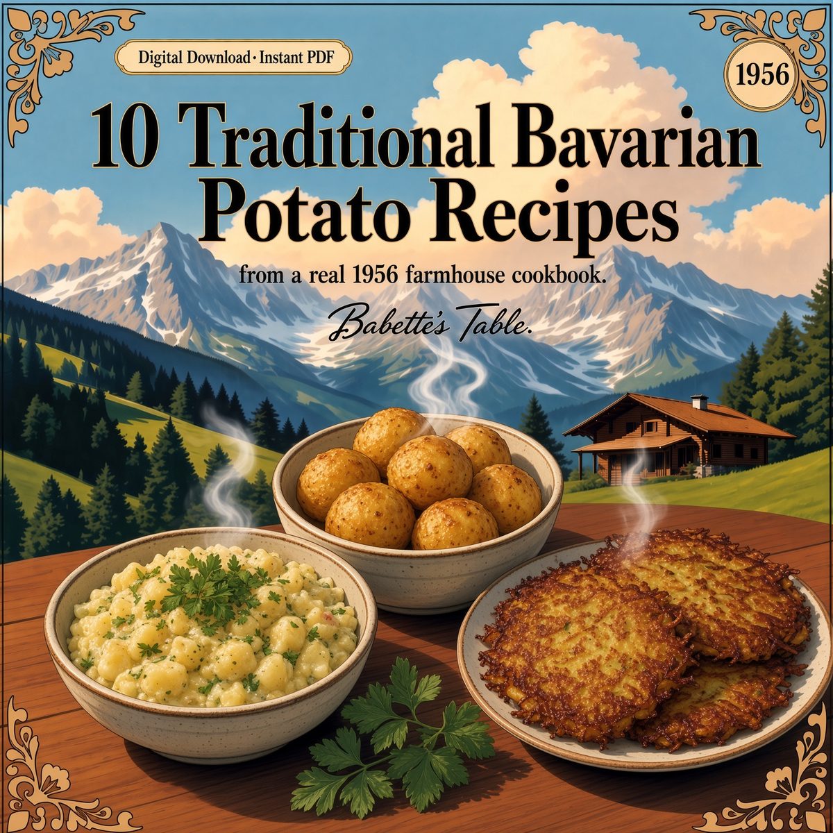 Cover for Babette's Table Potato Dishes Vol. 2 — traditional Bavarian potato recipes from a 1956 farmhouse cookbook, digital PDF download